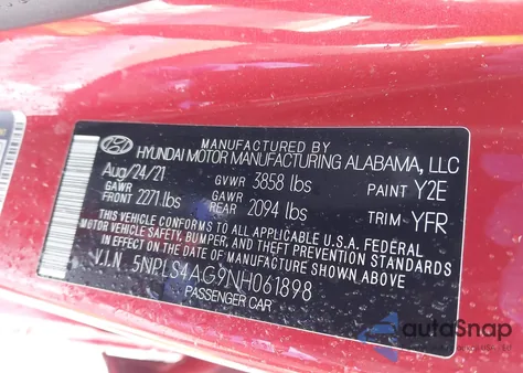 2022 Hyundai Elantra Sel из США, поврежденный, VIN 5NPLS4AG9NH061898